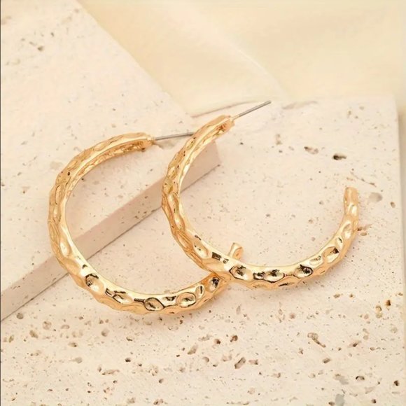 14K Gold Large Chunky Semi Hoop Earrings Womens Hoops Ladies Jewelry 14 Karat K